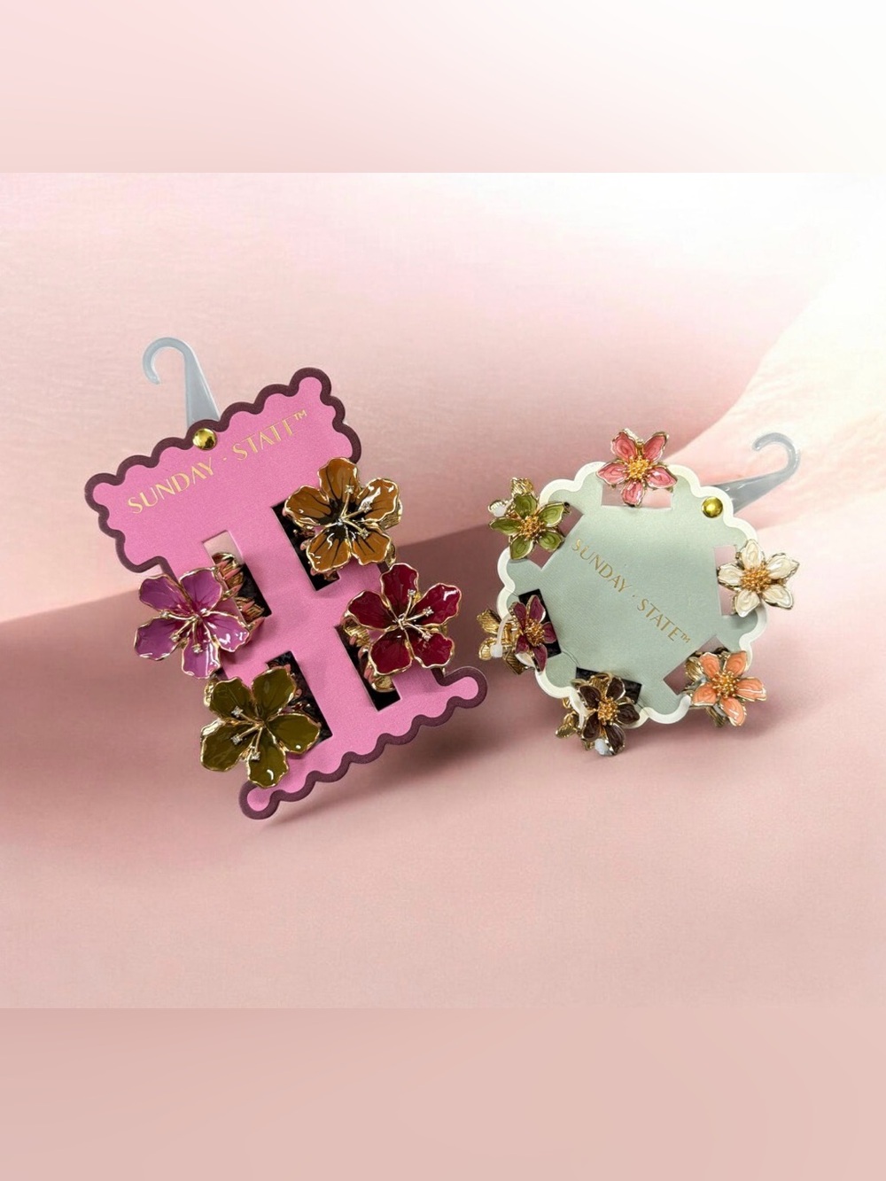 Sunday State Metallic Enameled Flower Hair Claw Clips - 10 Pc Combo Set. NWT